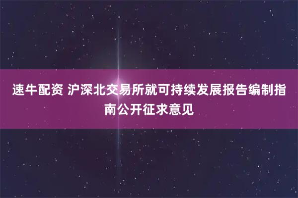 速牛配资 沪深北交易所就可持续发展报告编制指南公开征求意见